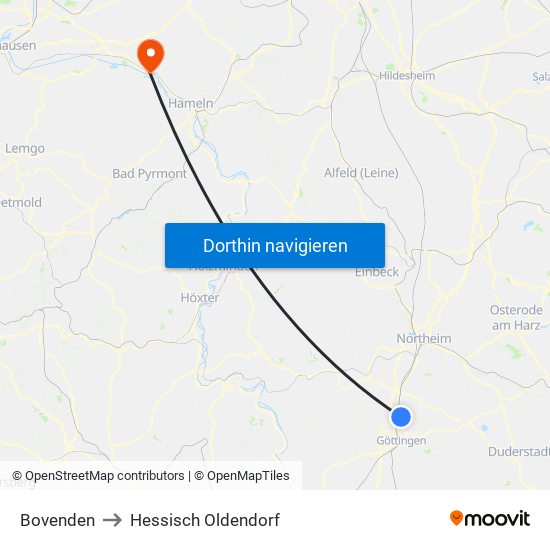 Bovenden to Hessisch Oldendorf map