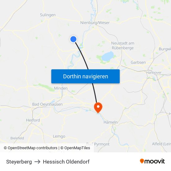 Steyerberg to Hessisch Oldendorf map