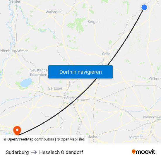 Suderburg to Hessisch Oldendorf map