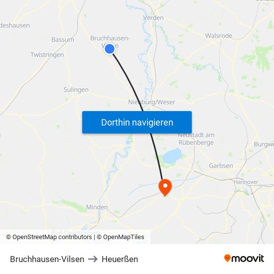 Bruchhausen-Vilsen to Heuerßen map