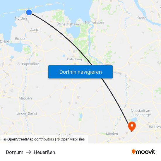 Dornum to Heuerßen map