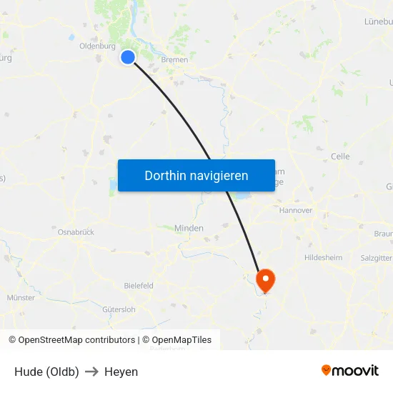 Hude (Oldb) to Heyen map
