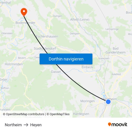 Northeim to Heyen map