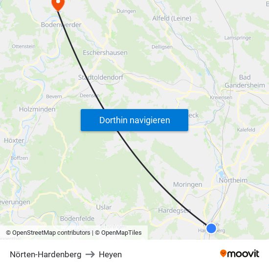 Nörten-Hardenberg to Heyen map