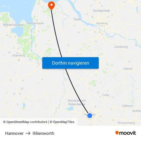 Hannover to Ihlienworth map