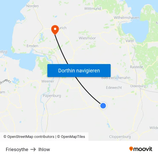 Friesoythe to Ihlow map