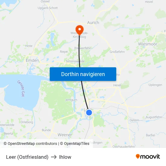 Leer (Ostfriesland) to Ihlow map