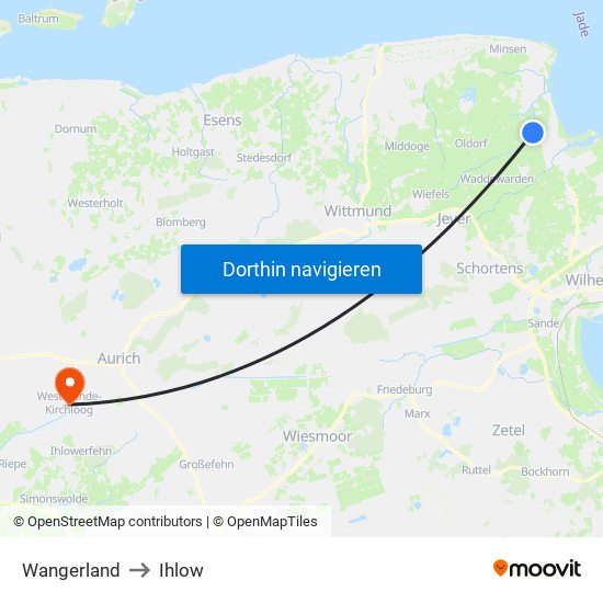 Wangerland to Ihlow map