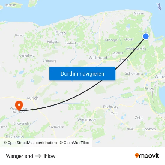 Wangerland to Ihlow map