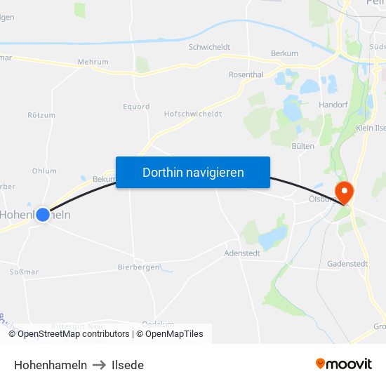 Hohenhameln to Ilsede map