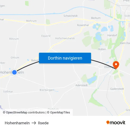 Hohenhameln to Ilsede map