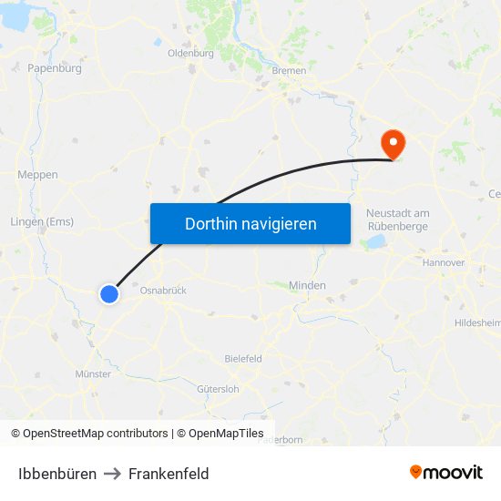 Ibbenbüren to Frankenfeld map