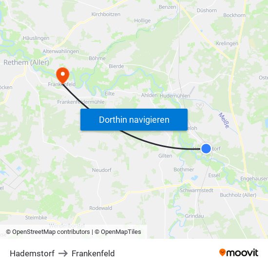 Hademstorf to Frankenfeld map