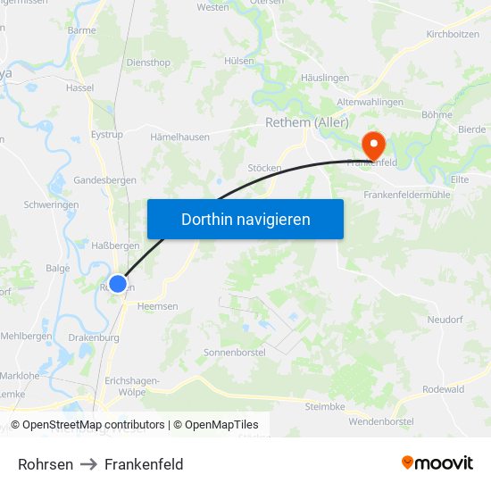 Rohrsen to Frankenfeld map