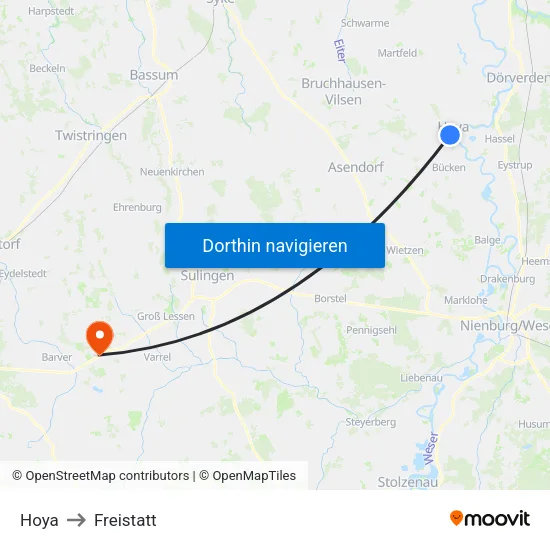 Hoya to Freistatt map