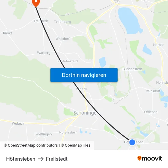 Hötensleben to Frellstedt map