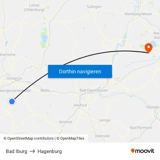 Bad Iburg to Hagenburg map