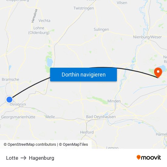 Lotte to Hagenburg map