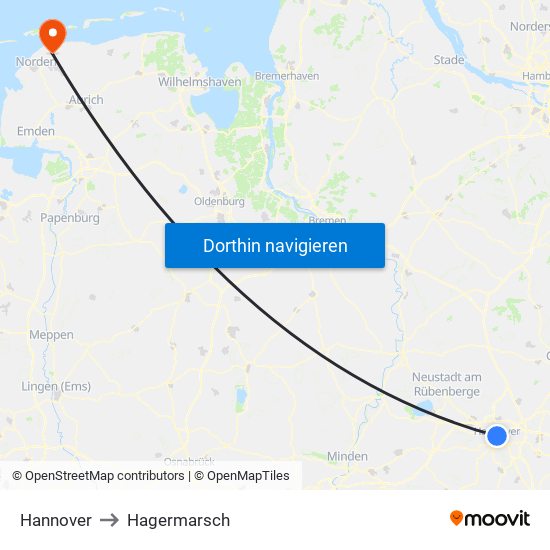 Hannover to Hagermarsch map