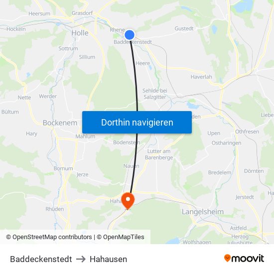 Baddeckenstedt to Hahausen map