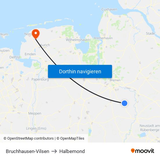 Bruchhausen-Vilsen to Halbemond map
