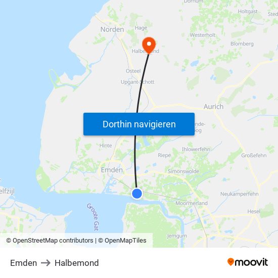 Emden to Halbemond map