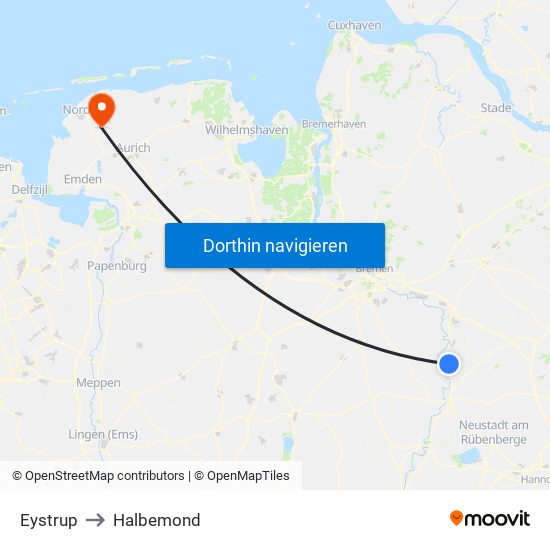 Eystrup to Halbemond map