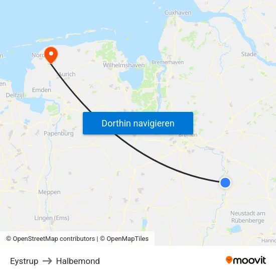 Eystrup to Halbemond map