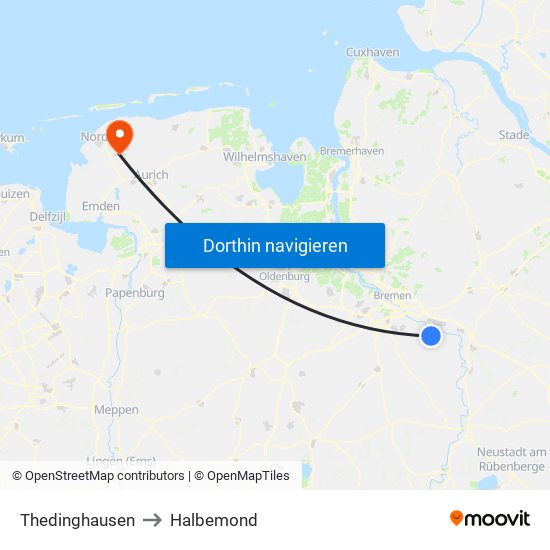 Thedinghausen to Halbemond map