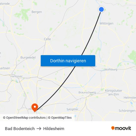 Bad Bodenteich to Hildesheim map