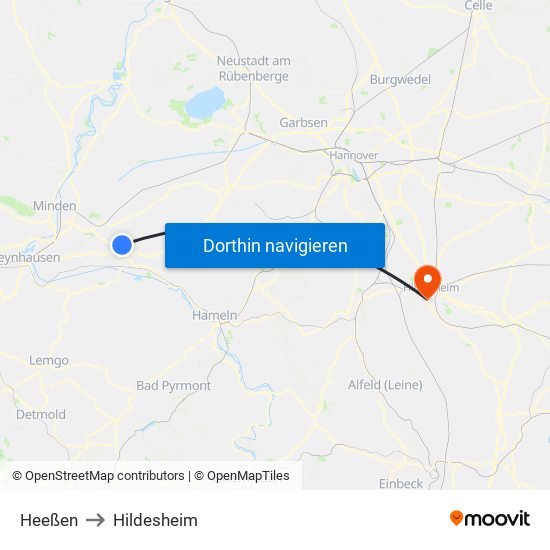 Heeßen to Hildesheim map