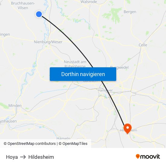 Hoya to Hildesheim map