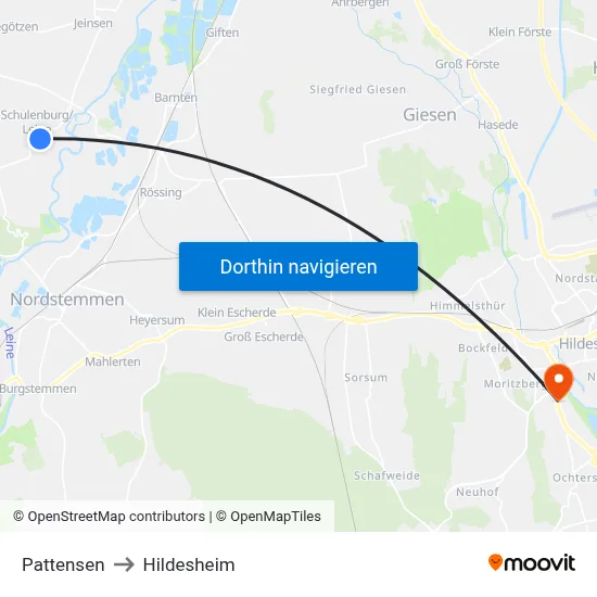 Pattensen to Hildesheim map