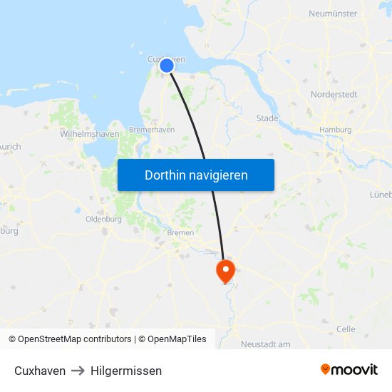 Cuxhaven to Hilgermissen map