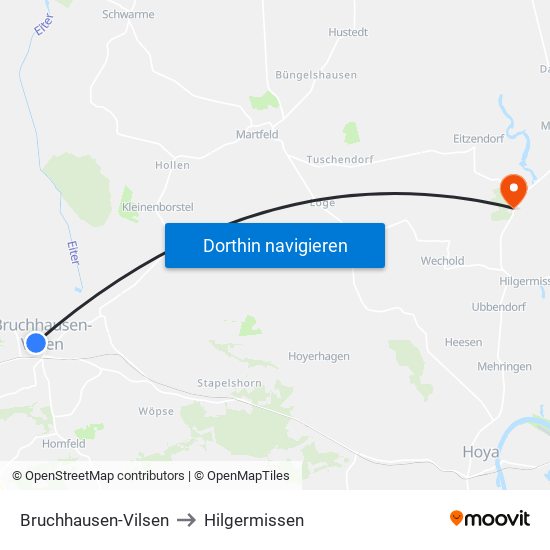 Bruchhausen-Vilsen to Hilgermissen map