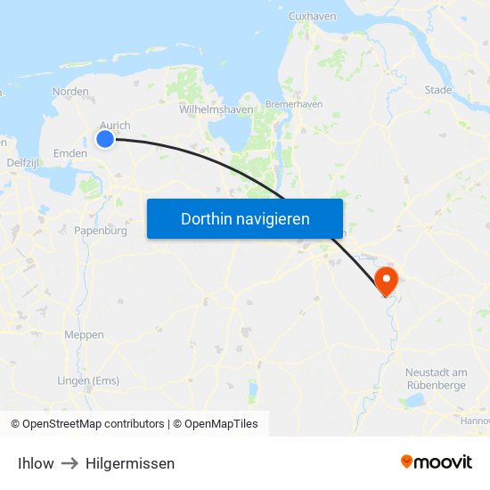 Ihlow to Hilgermissen map