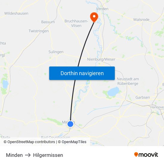 Minden to Hilgermissen map