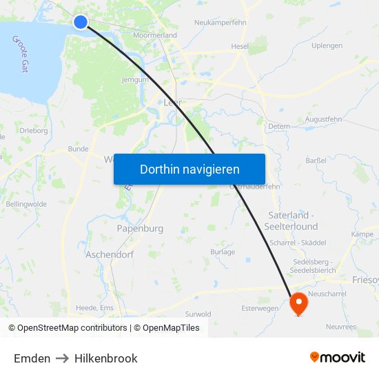 Emden to Hilkenbrook map