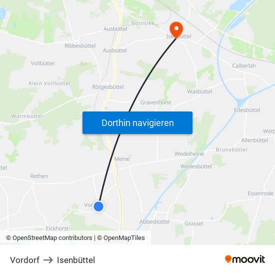 Vordorf to Isenbüttel map