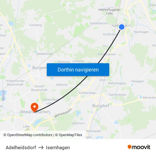 Adelheidsdorf to Isernhagen map
