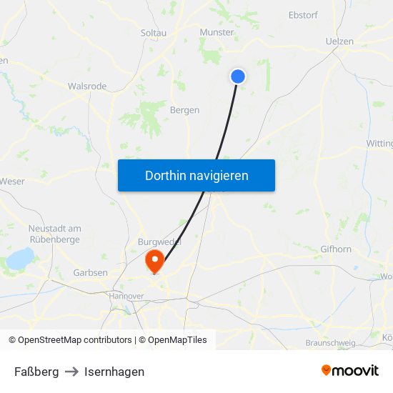 Faßberg to Isernhagen map