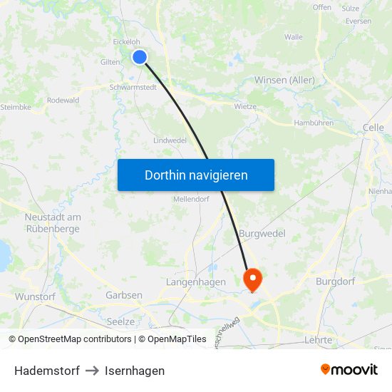 Hademstorf to Isernhagen map