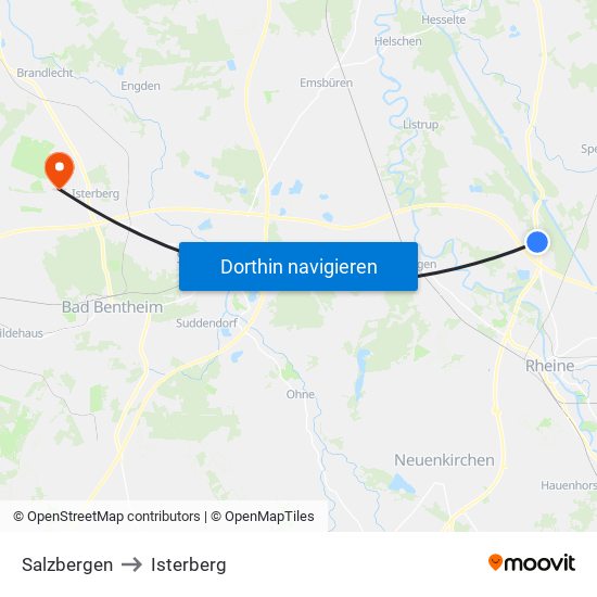 Salzbergen to Isterberg map