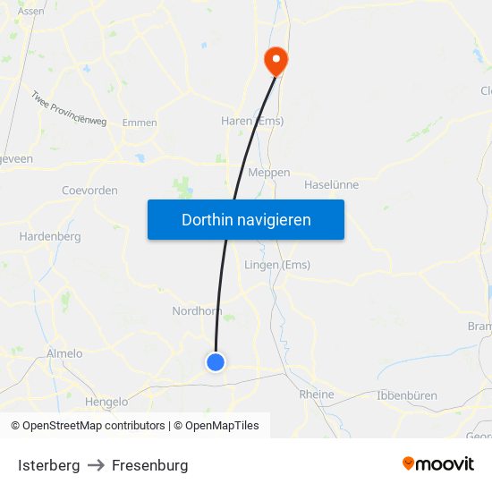 Isterberg to Fresenburg map