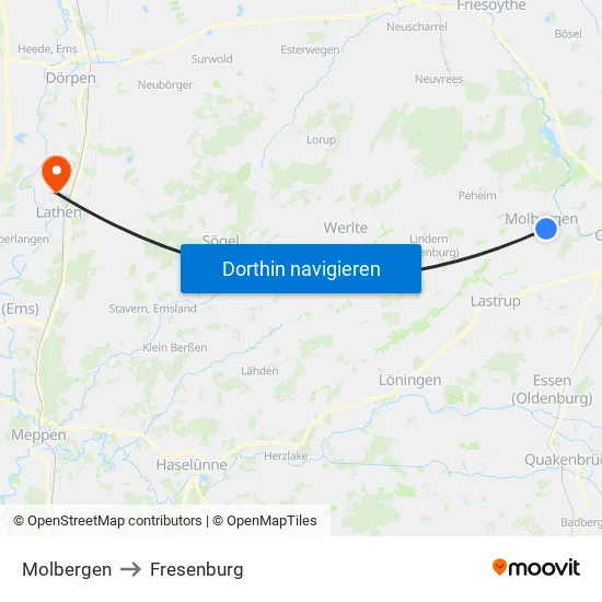 Molbergen to Fresenburg map