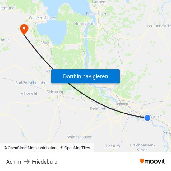 Achim to Friedeburg map