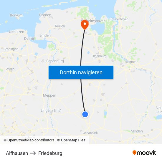 Alfhausen to Friedeburg map