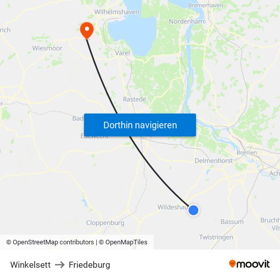 Winkelsett to Friedeburg map