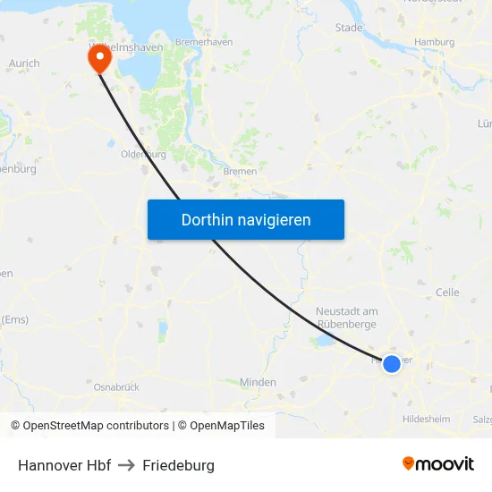 Hannover Hbf to Friedeburg map