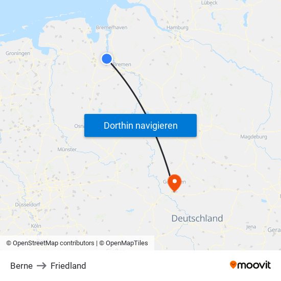 Berne to Friedland map